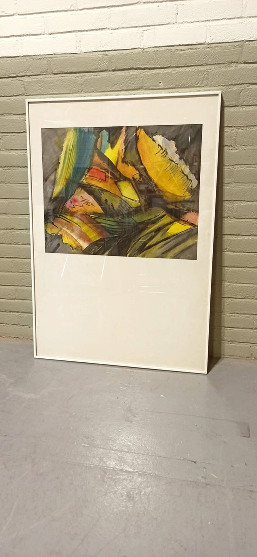 Vintage Origineel Aquarel Schilderij, Ingelijst