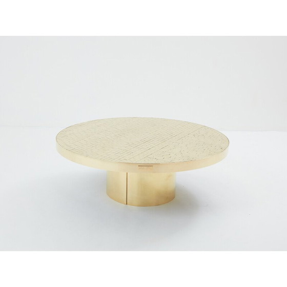 Image 1 of Table basse ronde en mosaïque et laiton par Georges Mathias, Belgique 1970