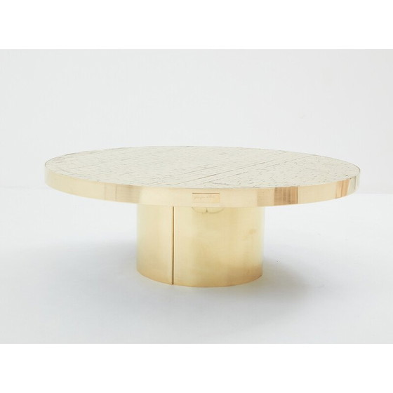 Image 1 of Table basse ronde en mosaïque et laiton par Georges Mathias, Belgique 1970