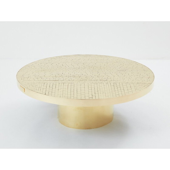 Image 1 of Table basse ronde en mosaïque et laiton par Georges Mathias, Belgique 1970