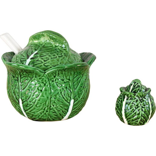 Soupière vintage en céramique en forme de feuille de chou de Bordallo Pinheiro, Portugal 1960