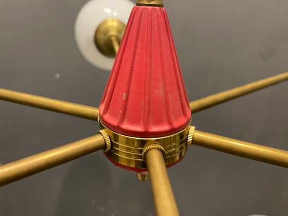 Image 1 of Lustre Sputnik en laiton et verre opalin, 1970S