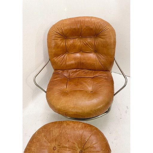 Fauteuil et ottoman en cuir cognac du Mid Century mod 915 par Carlo de Carli, Italie