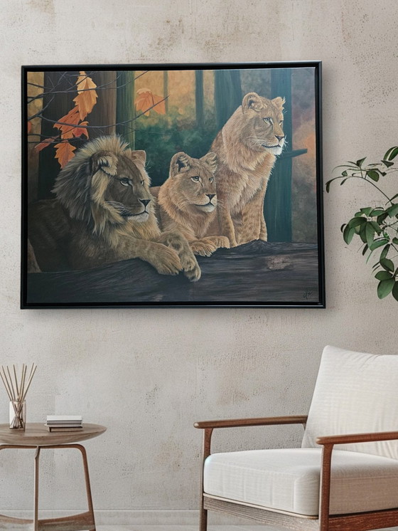 Image 1 of Peinture acrylique Lions 80X100 Cm