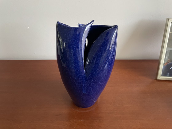 Image 1 of Ed Meissenberg - Vase pliant en céramique d'art bleue