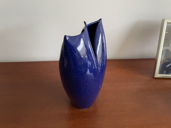 Image 1 of Ed Meissenberg - Vase pliant en céramique d'art bleue