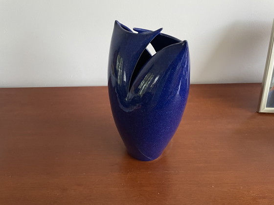 Image 1 of Ed Meissenberg - Vase pliant en céramique d'art bleue