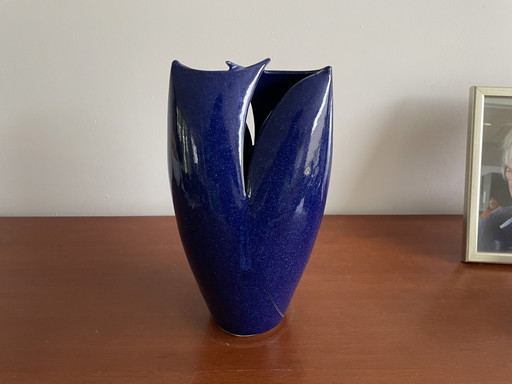 Ed Meissenberg - Vase pliant en céramique d'art bleue