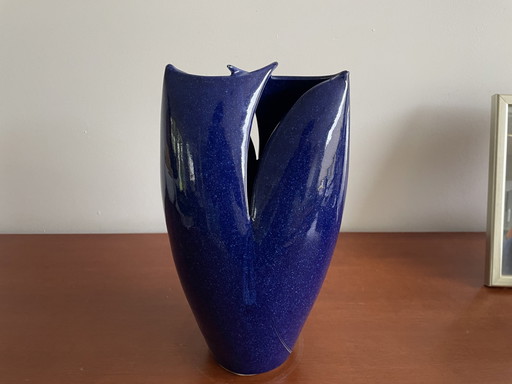 Ed Meissenberg - Vase pliant en céramique d'art bleue