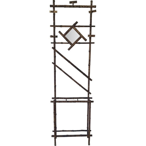 Porte-manteau vintage "Art Nouveau" en bambou avec miroir