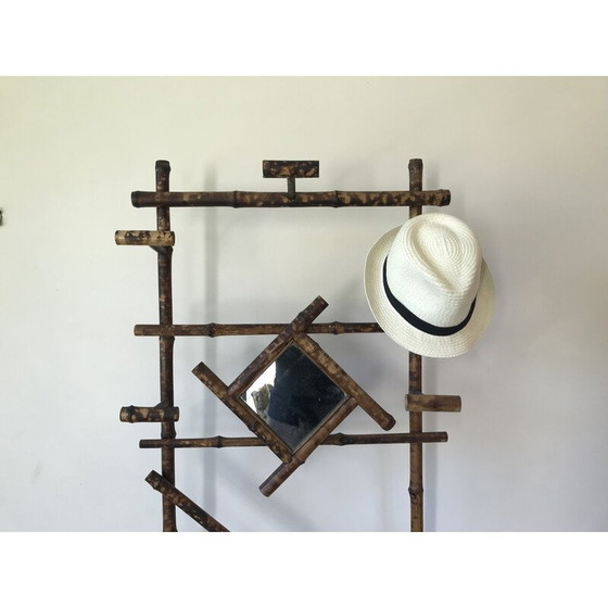 Image 1 of Porte-manteau vintage "Art Nouveau" en bambou avec miroir