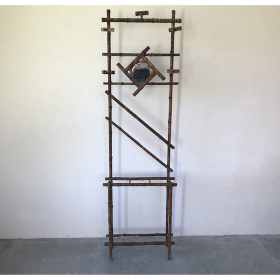 Image 1 of Porte-manteau vintage "Art Nouveau" en bambou avec miroir