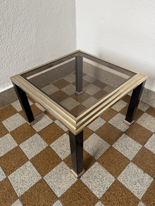 Petite Table Basse Laiton Verre Fumé Années 70