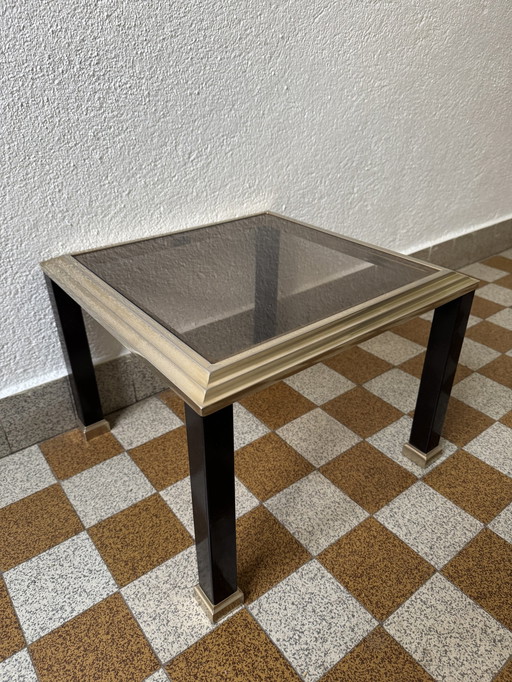 Petite Table Basse Laiton Verre Fumé Années 70