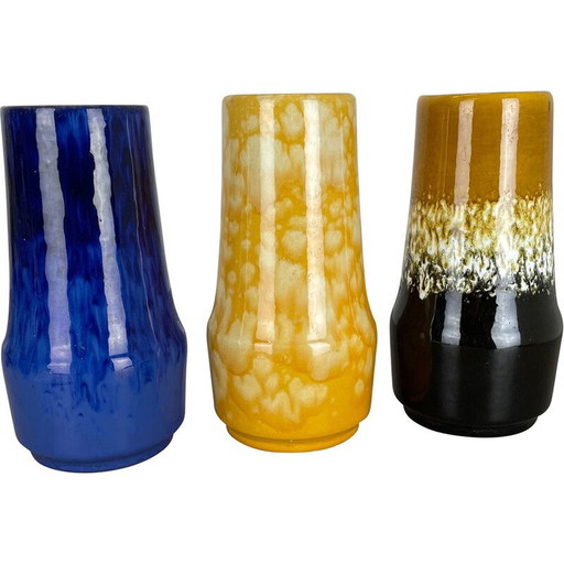 Ensemble de 3 vases Supercolor en lave grasse de Scheurich, Allemagne, années 1970