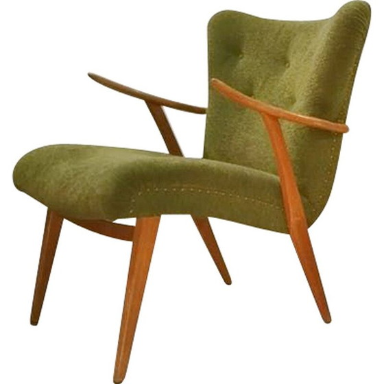 Image 1 of Fauteuil Zig Zag en teck et velours vert