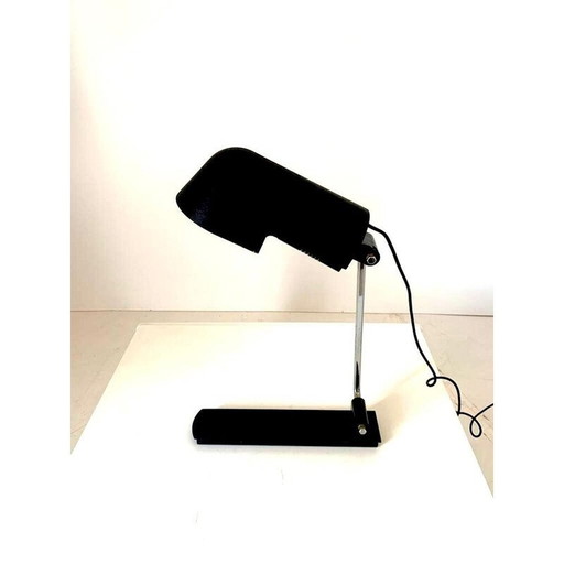 Lampe de table vintage en métal laqué noir et acier chromé par Corrado et Luigi Aroldi pour Luci, Italie 1970
