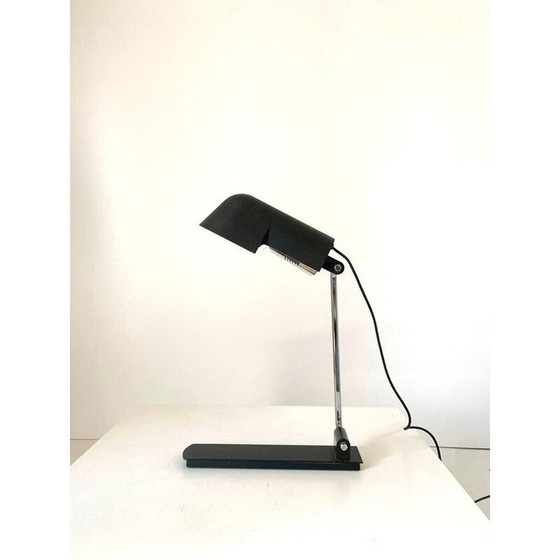 Image 1 of Lampe de table vintage en métal laqué noir et acier chromé par Corrado et Luigi Aroldi pour Luci, Italie 1970