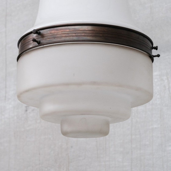 Image 1 of Lampe suspendue vintage en verre et cuivre, France années 1930