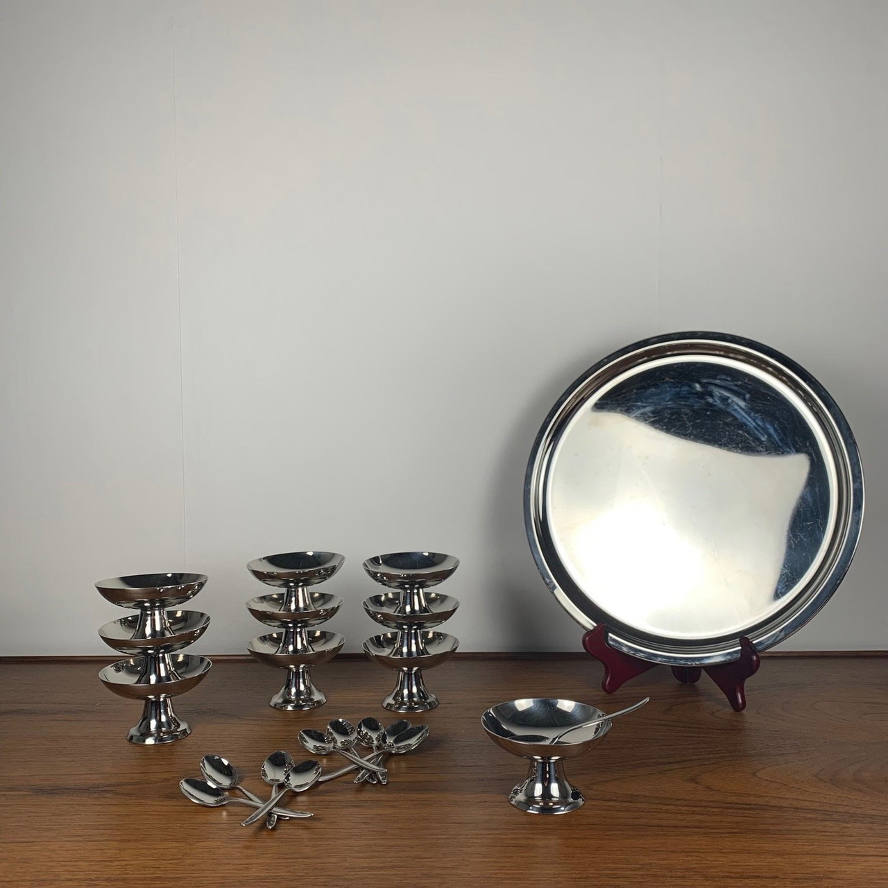 6 Coupes à glaces vintage inox (avec cuillères