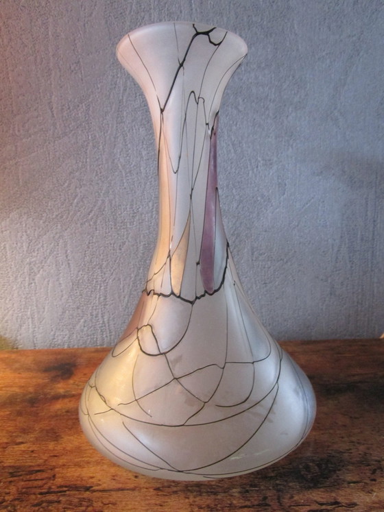 Magnifique vase vintage soufflé à la main, richement décoré. – Glass (photo 2 of 9)