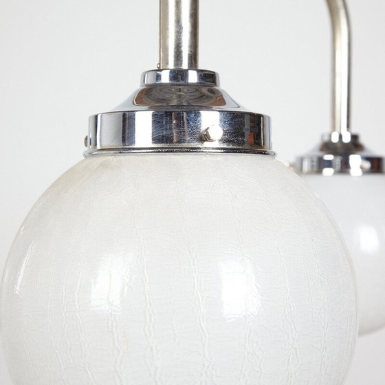 Image 1 of Lustre vintage déco à 3 bras en verre texturé, 1920