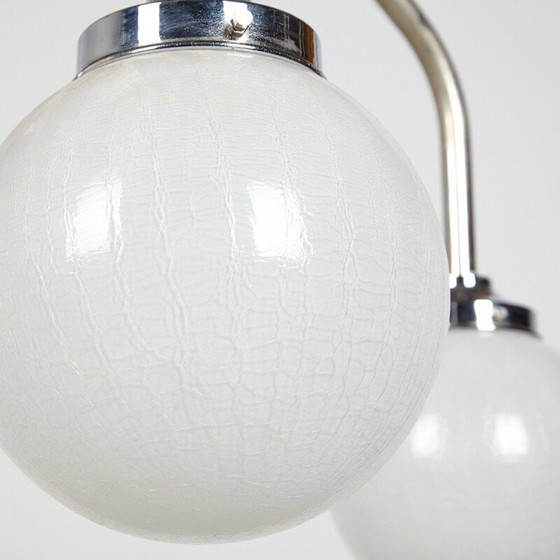 Image 1 of Lustre vintage déco à 3 bras en verre texturé, 1920