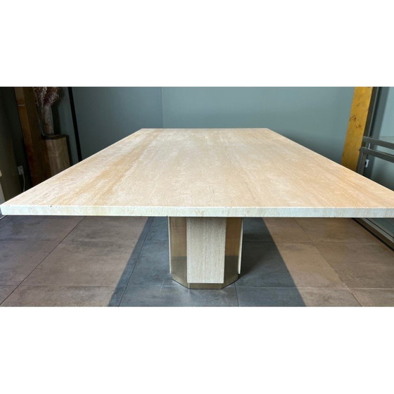 Image 1 of Table vintage en travertin et laiton, 1970