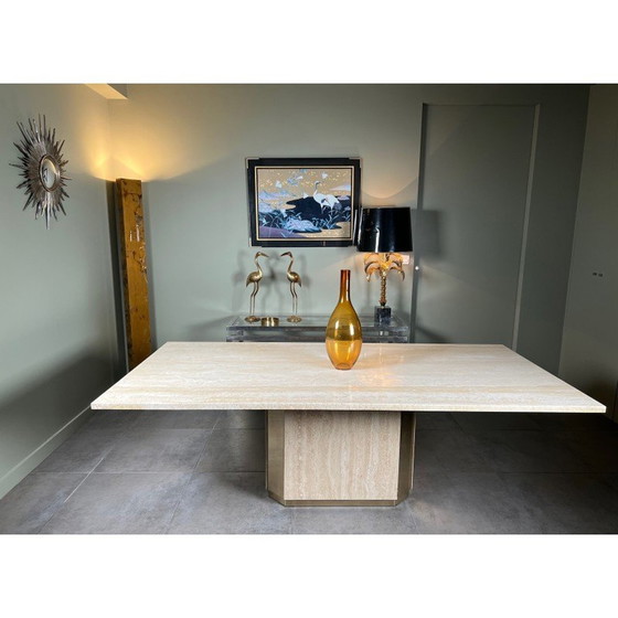 Image 1 of Table vintage en travertin et laiton, 1970