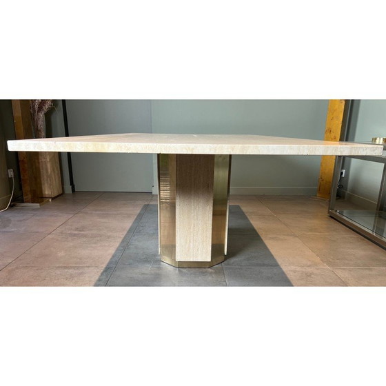 Image 1 of Table vintage en travertin et laiton, 1970