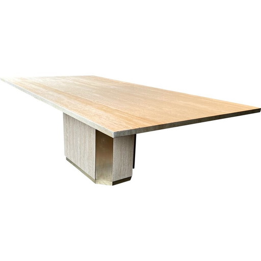 Table vintage en travertin et laiton, 1970