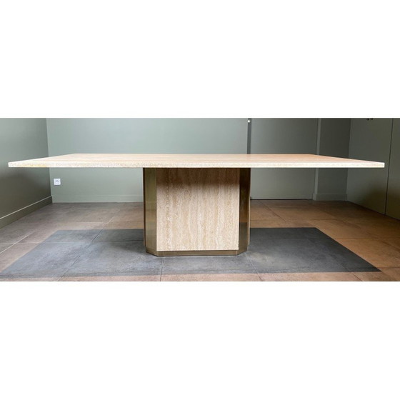 Image 1 of Table vintage en travertin et laiton, 1970