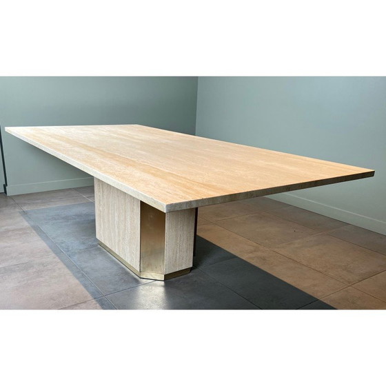 Image 1 of Table vintage en travertin et laiton, 1970