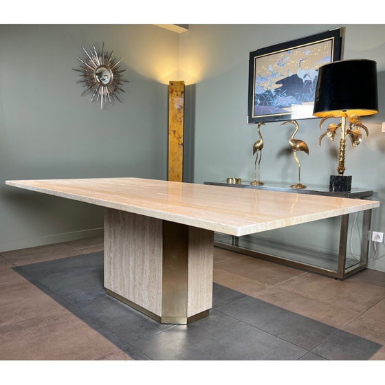 Image 1 of Table vintage en travertin et laiton, 1970