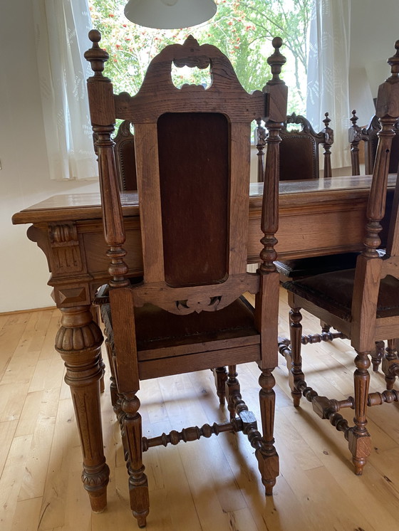 Image 1 of Table vintage en bois avec 6 chaises