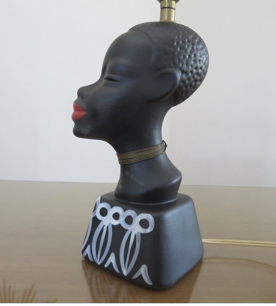 Image 1 of Lampe " Femme Africaine " En Céramique Noir Mat, Mid Century 1950 1960