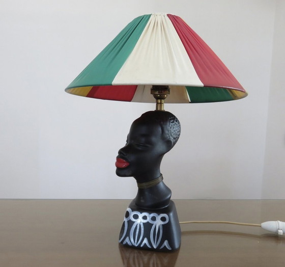 Image 1 of Lampe " Femme Africaine " En Céramique Noir Mat, Mid Century 1950 1960