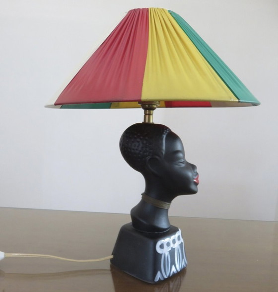 Image 1 of Lampe " Femme Africaine " En Céramique Noir Mat, Mid Century 1950 1960