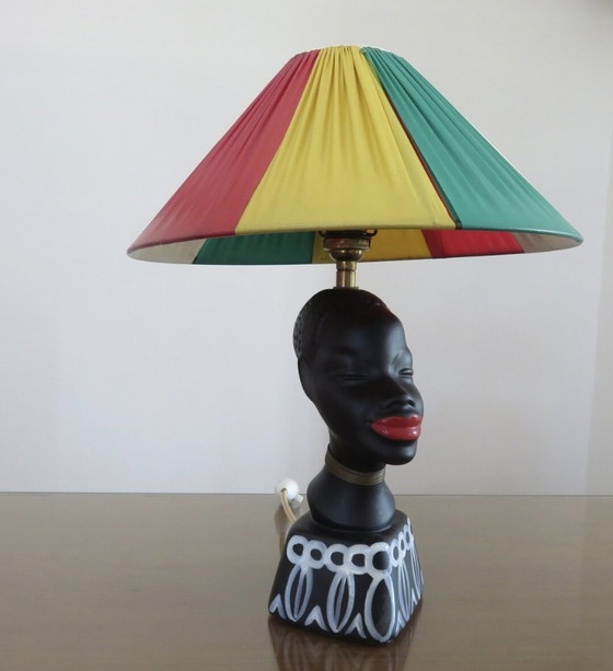 Image 1 of Lampe " Femme Africaine " En Céramique Noir Mat, Mid Century 1950 1960