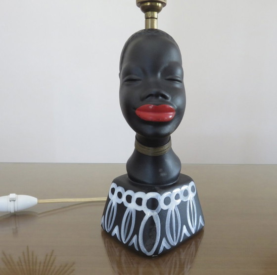 Image 1 of Lampe " Femme Africaine " En Céramique Noir Mat, Mid Century 1950 1960