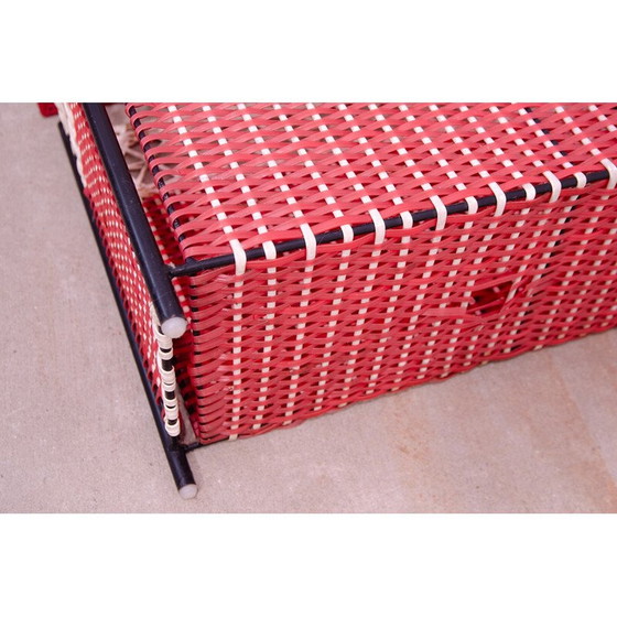 Image 1 of Panier à linge vintage en plastique et similicuir, Tchécoslovaquie 1980