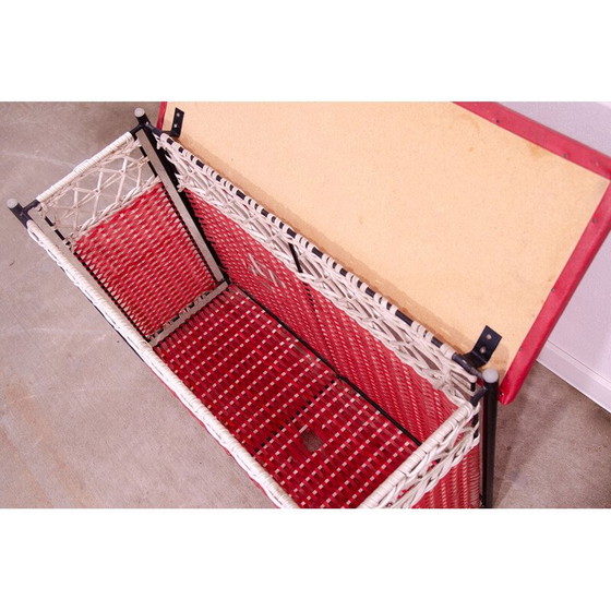 Image 1 of Panier à linge vintage en plastique et similicuir, Tchécoslovaquie 1980