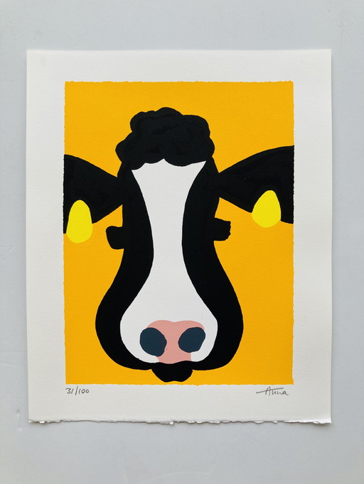 Anna - Sérigraphie Vache - Jaune