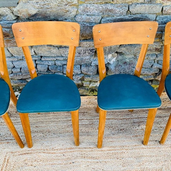 Image 1 of Ensemble de 4 chaises de bistro vintage en bois