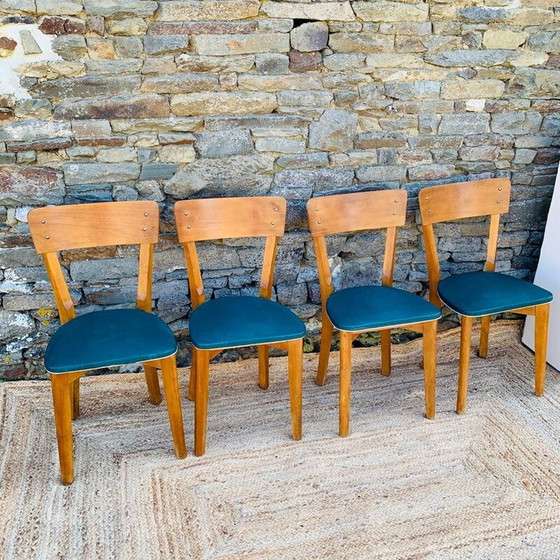 Image 1 of Ensemble de 4 chaises de bistro vintage en bois