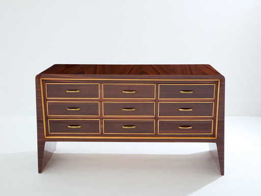 Commode Paolo Buffa en palissandre, sycomore et laiton 1940S