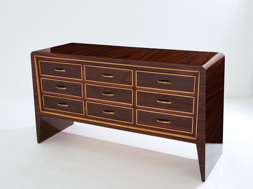 Commode Paolo Buffa en palissandre, sycomore et laiton 1940S