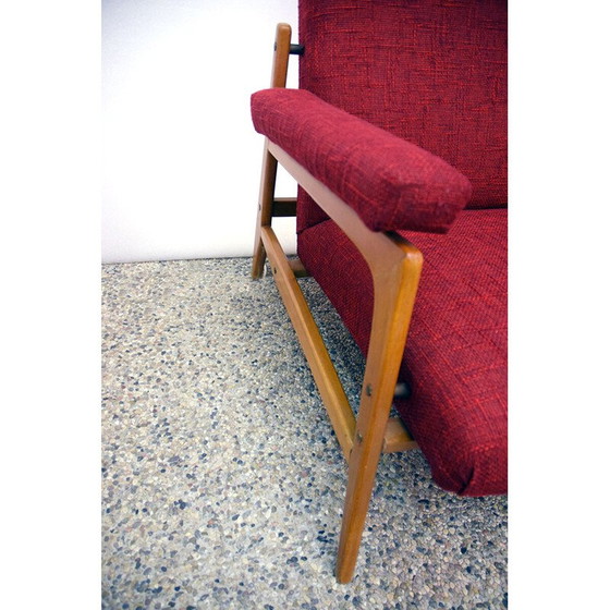 Image 1 of Paire de fauteuils vintage en bois d'érable et tissu avec canapé 3 places, 1960