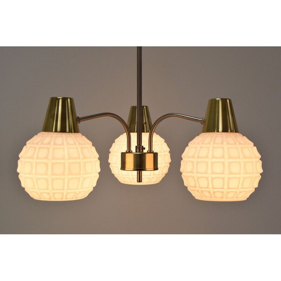 Image 1 of Lustre vintage en verre et laiton par Kamenicky Senov, Tchécoslovaquie 1960