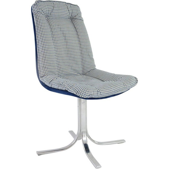 Image 1 of Ensemble de 4 chaises pivotantes vintage chromées bleues